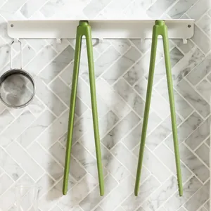 Heat-resistant food-grade silicone kitchen tongs for BBQ and bread, green 2-piece set