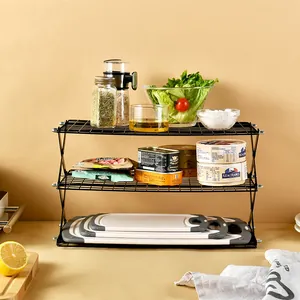 Estante de cocina apilable de 3 niveles de alambre negro para especias y latas