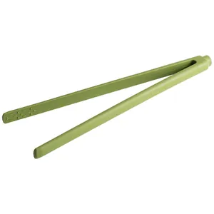 One-piece green silicone food tongs for outdoor BBQ and kitchen steak cooking use