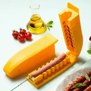 Coupe-Saucisse Manuel Trancheur à Hot-Dog en Spirale Outil de Cuisine en Plastique Lames en Acier Inoxydable Dispositif à Saucisse Jaune
