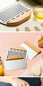 Stainless steel dough scraper set with engraved measurement scale and wooden handles