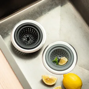 Stainless steel and silicone kitchen sink strainers for anti-clogging drainage protection.