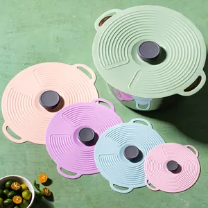 Set of 5 multi-color silicone spill-proof pot lids in various sizes