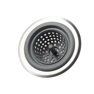 Gray silicone and stainless steel kitchen sink strainer filter for drain protection