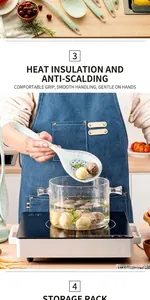 Dettaglio della schiumarola in silicone puntinato resistente al calore in cucina