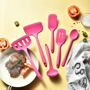 6-piece pink silicone kitchen utensil set for non-stick pans and professional cooking