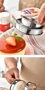 Detail view of 304 stainless steel cake rings with safe double-rolled edges for baking