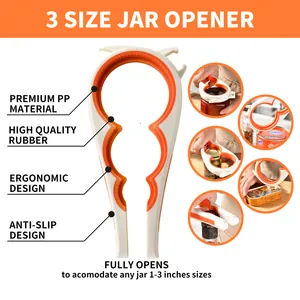 Multi-functional 3-size jar opener with ergonomic anti-slip rubber grip detail