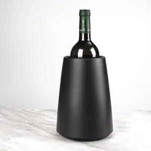 Portable matte black wine chiller bucket for rapid champagne and red wine cooling effect