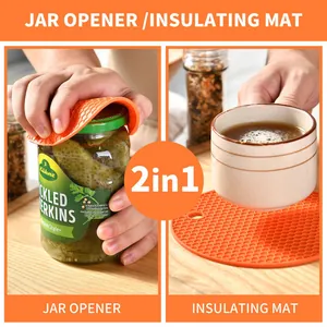 Detailed view of the 2-in-1 orange silicone honeycomb mat used as a jar opener and heat pad