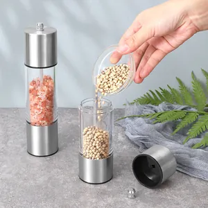 Stainless steel and acrylic manual salt and pepper grinder set for modern kitchen tools