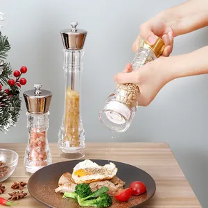 Manual Pepper Grinder Acrylic Transparent Body Salt Mill With Electroplated Head Adjustable Coarseness Kitchen Spice Tool