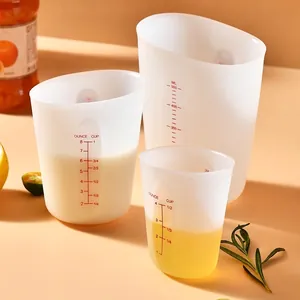 Flexible Silicone Measuring Cups Graduated Baking Kitchen Tools Multi Unit Scale Semi Transparent Clear Liquid Measure Accessory