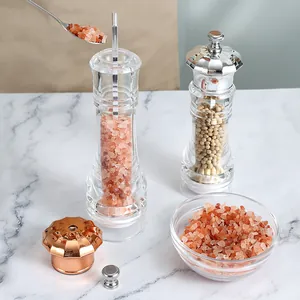 Manual acrylic salt and pepper grinder set with ceramic core for kitchen seasoning