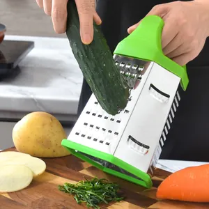 Professional 6-sided stainless steel box grater for vegetables and cheese grating in kitchen