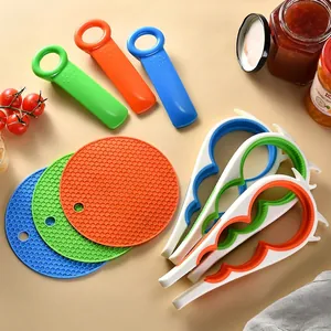 Multifunctional Silicone Jar Opener Bottle Opener And Anti Slip Honeycomb Heat Resistant Mat Kitchen Tool For Seniors Weak Hands