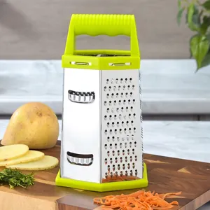 6-Sided Stainless Steel Cheese Grater Multi-functional Vegetable Slicer Non-Slip Base Ergonomic Handle Kitchen Grating Tool