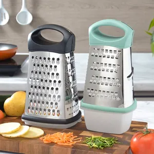 Rallador de Verduras Multifuncional de Acero Inoxidable de 4 Caras Con Contenedor Mango Curvo Antideslizante Rebanador de Cocina