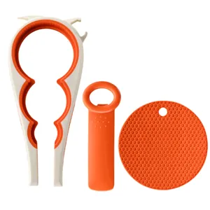 3-piece multi-functional kitchen tool set including jar opener and silicone heat mat