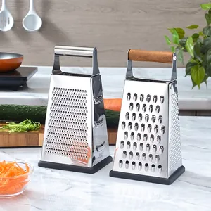 Râpe Multi-faces en Acier Inoxydable Coupe-Légumes Portatif Trancheuse Multifonction Avec Manche en Bois d'Acacia Base Antidérapante Outil de Cuisine