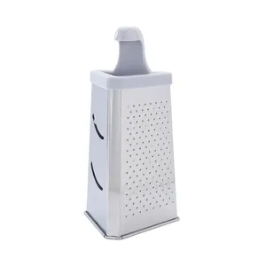 Multi-functional stainless steel triangular box grater with ergonomic white handle