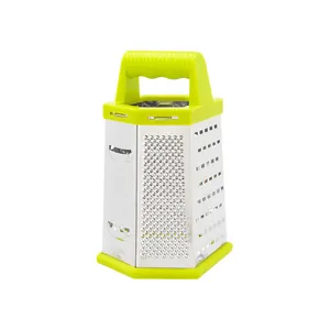 6-Sided Stainless Steel Cheese and Vegetable Grater with Ergonomic Green Handle