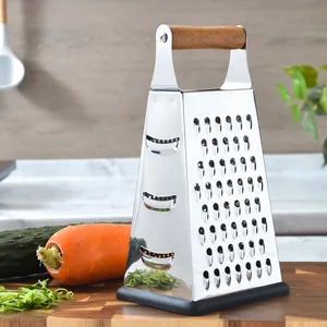 Râpe à légumes premium 4 faces en acier inoxydable avec poignée ergonomique en bois