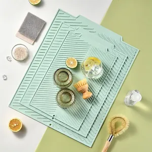Modern TPR Heat Resistant Draining Mat Waterproof Silicone Look Place Mat for Kitchen Countertop Dish Drying Pad Non-slip Pad