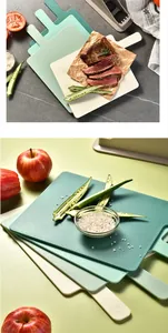 Set of 4 PP non-slip cutting boards with food icons and vertical storage stand