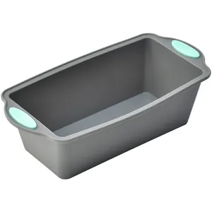 Stampo per plumcake in silicone grigio resistente al calore con manici blu per dolci