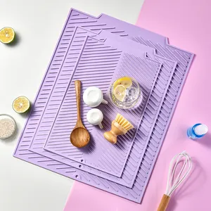Lavender purple silicone dish drying mat for kitchen counters and dining tables, set