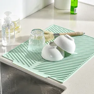 Silicone dish drying mat for kitchen countertop heat resistant non-slip insulation pad