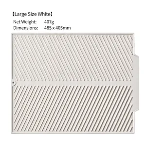 Large white heat resistant silicone drainage mat for kitchen countertop 485x405mm