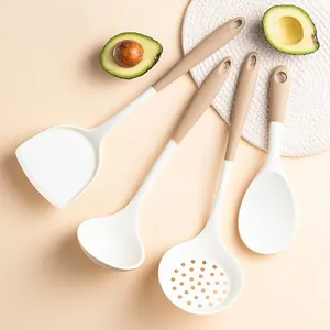 Food Grade Silicone Kitchen Utensil Set Two-tone Heat Resistant Spatula Soup Spoon Slotted Spoon Rice Spoon Non-stick Cookware