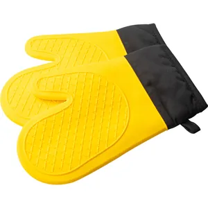 Durable yellow heat resistant silicone oven mitts with anti-slip texture for baking