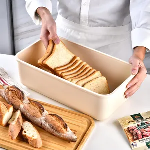 Caja de almacenamiento de pan beige crema con pan tostado para organizar la cocina