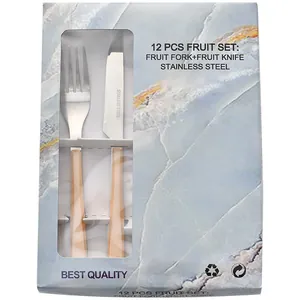 Set di 12 forchette e coltelli da frutta in acciaio inox con manici crema in scatola