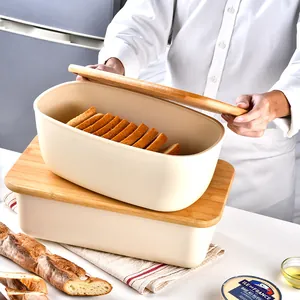 Panera de estilo nórdico con tapa de bambú multifuncional y tabla de cortar