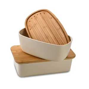 Caja de pan nórdica de gran capacidad con una tapa de bambú multifuncional y tabla
