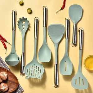 Ustensiles de Cuisine en Silicone Alimentaire Avec Poignée Creuse en Acier Inoxydable 430 Résistant à la Chaleur Spatule Cuillère à Soupe