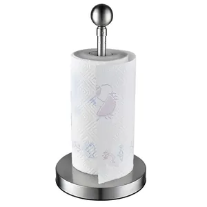 Modern standing stainless steel kitchen paper towel holder with decorative ball top