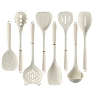 Full 8-piece food-grade cream white silicone kitchen utensil set for professional cooking
