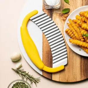 Stainless Steel Handheld Potato Wavy Cutter Ergonomic Handle Vegetable Crinkle Cutter For Making Fries Salad Kitchen Tool