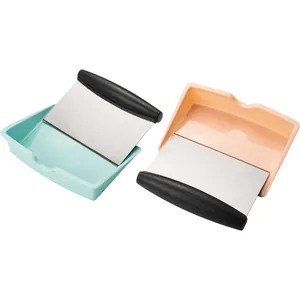 Professional stainless steel dough scraper and cutter set with colored plastic trays