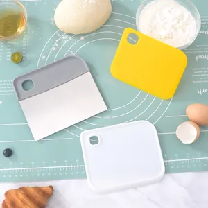 Professional 3-piece dough scraper set with stainless steel and plastic blades for baking