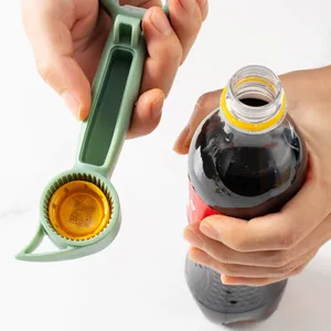 Multifunctional 4-in-1 green bottle opener for beer bottles, soda caps, and cans