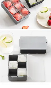 Detailed view of 6-grid large silicone ice cube tray with lid and fruit infused ice