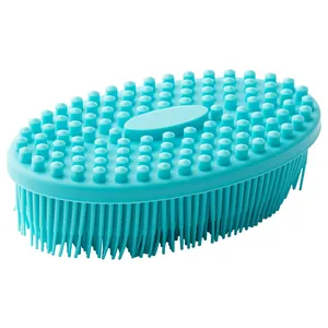 Ergonomische turquoise siliconen babybadborstel voor zachte hoofdmassage en huidpeeling