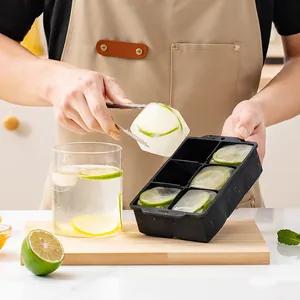 Large 6-cavity black silicone ice cube tray mold for easy release homemade ice cubes