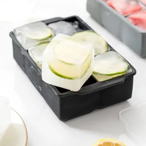 6-grid large square silicone ice tray mold with lid for whiskey and fruit cubes